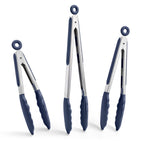 Doosu Kitchen Tongs with Silicone Tips for Cooking Serving (3Pcs, Navy)