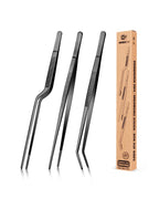 BUNDLEPRO Kitchen Tweezers Tongs with Precision Serrated Tips, 3 Pcs, 12''