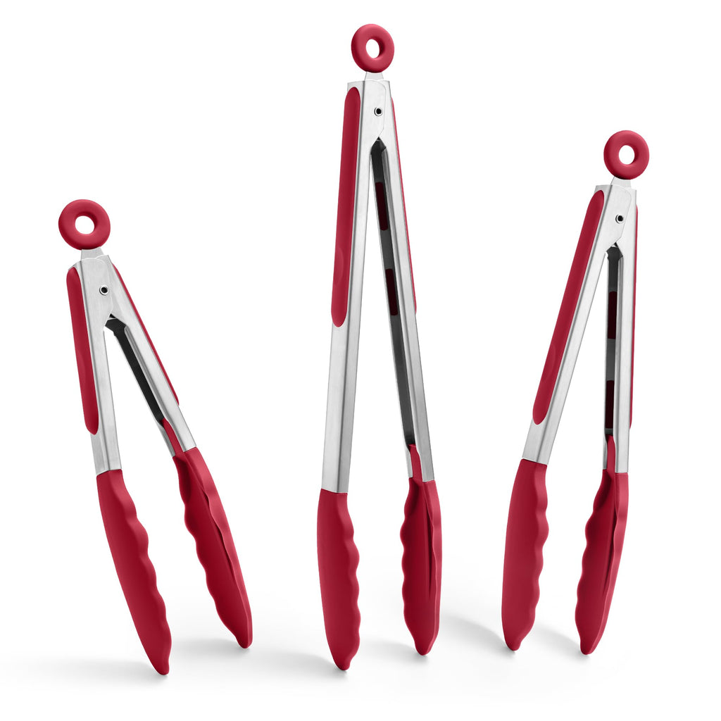 Doosu Kitchen Tongs with Silicone Tips for Cooking Serving (3Pcs, Navy)