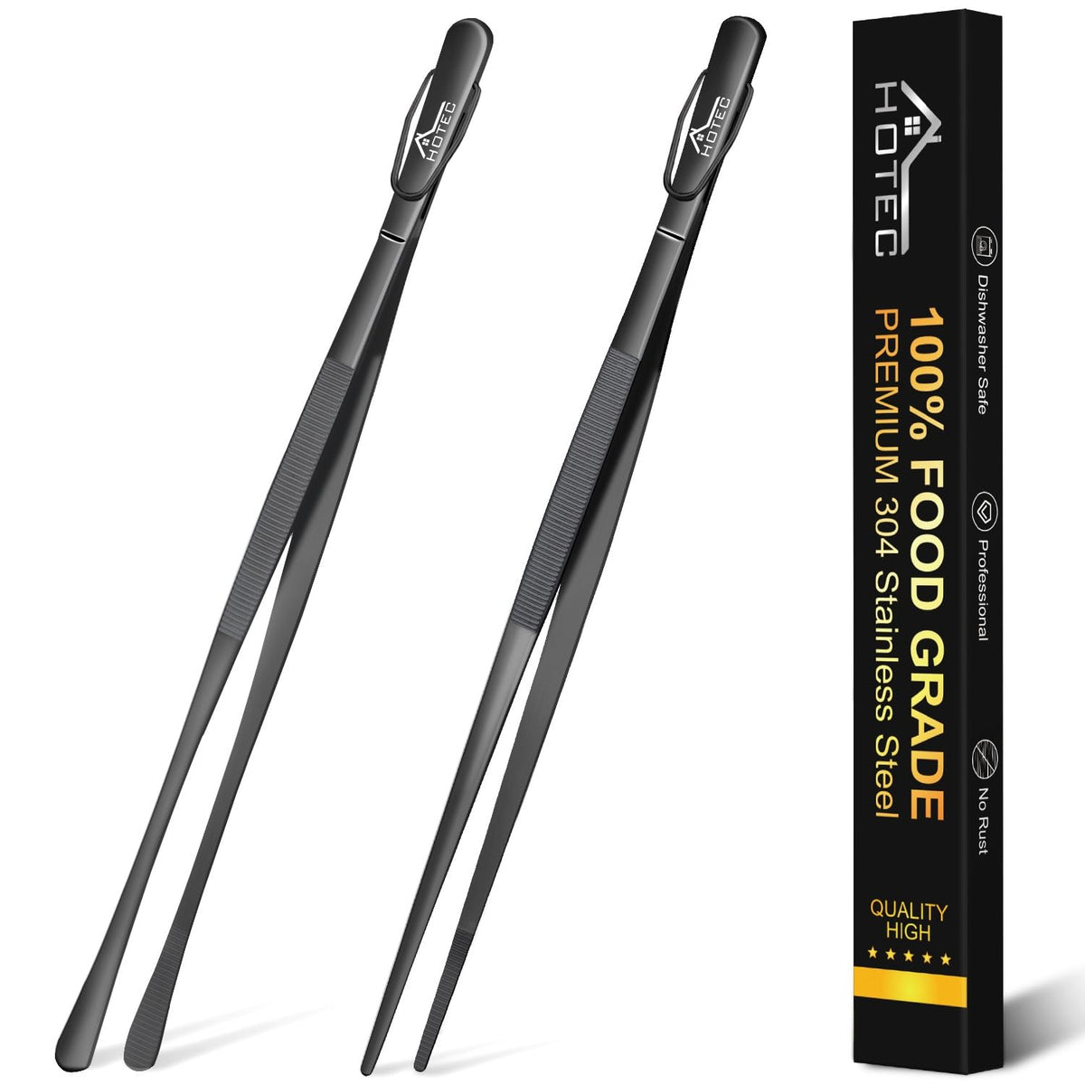 HOTEC Kitchen Tweezers Stainless Steel Cooking Tweezers 2 Pcs-12"