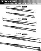 JETKONG 2 Pcs 12-Inch Kitchen Tweezers Tongs with Precision Serrated Tips, Stainless Steel Chef Tweezer Professional Cooking Tweezers for BBQ, Plating and Serving (12-Inch, Black)