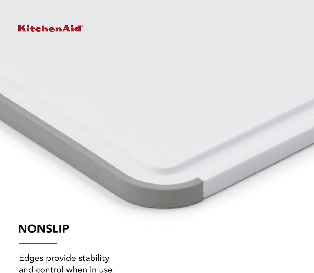 KitchenAid Classic Nonslip 2-Piece Plastic Cutting Board Set with Perimeter Trench and Non Slip Edges, 2-Piece Kitchen Chopping Boards, Dishwasher-Safe, White and Gray