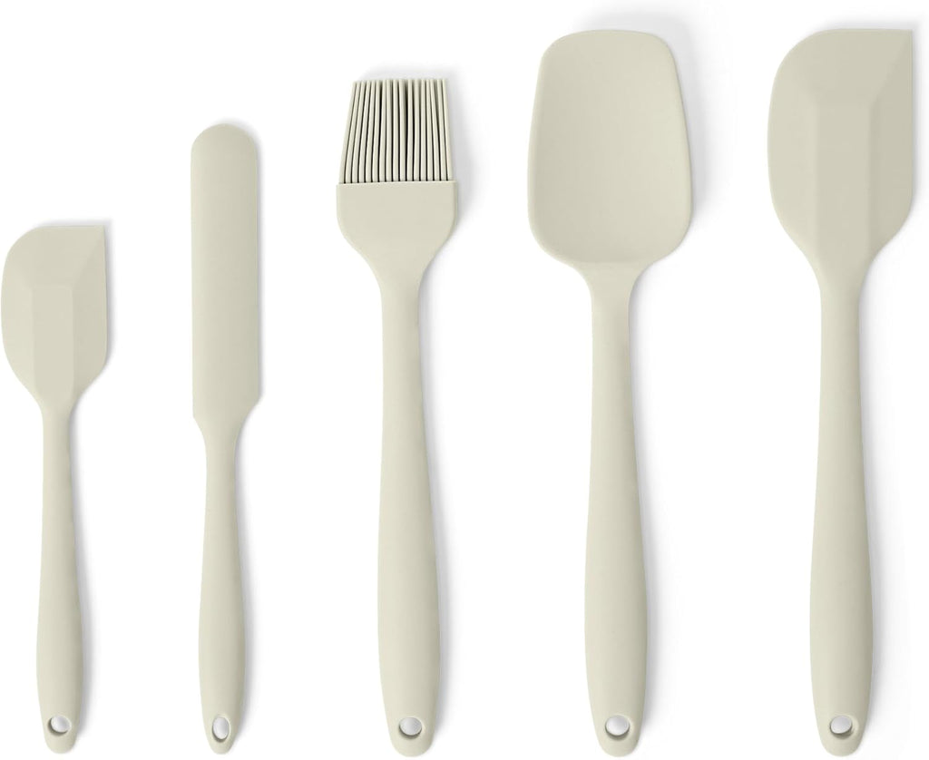 Amazon Basics Silicone Spatulas, 5-Piece Set, Heat-Resistant, Food-Grade, BPA-Free, Non-Slip Handle, Safe for Nonstick Cookware, Dishwasher-Safe, Linen Gray