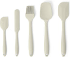 Amazon Basics Silicone Spatulas, 5-Piece Set, Heat-Resistant, Food-Grade, BPA-Free, Non-Slip Handle, Safe for Nonstick Cookware, Dishwasher-Safe, Linen Gray