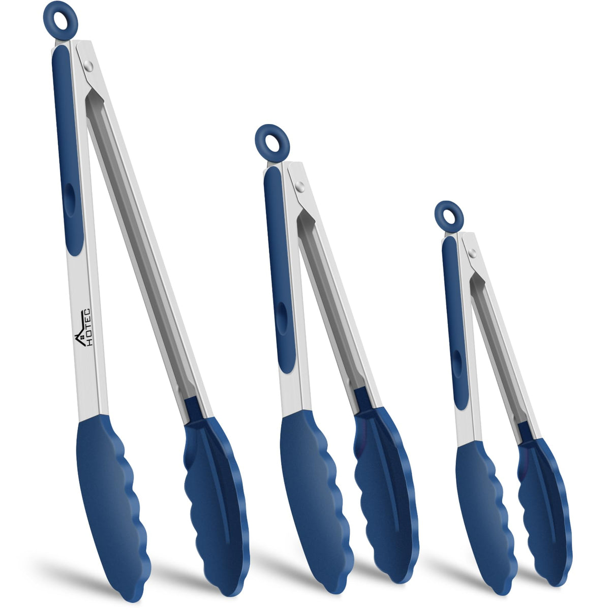 HOTEC Stainless Steel Kitchen Tongs with Silicone Tips, Set of 3-7",9" &12"