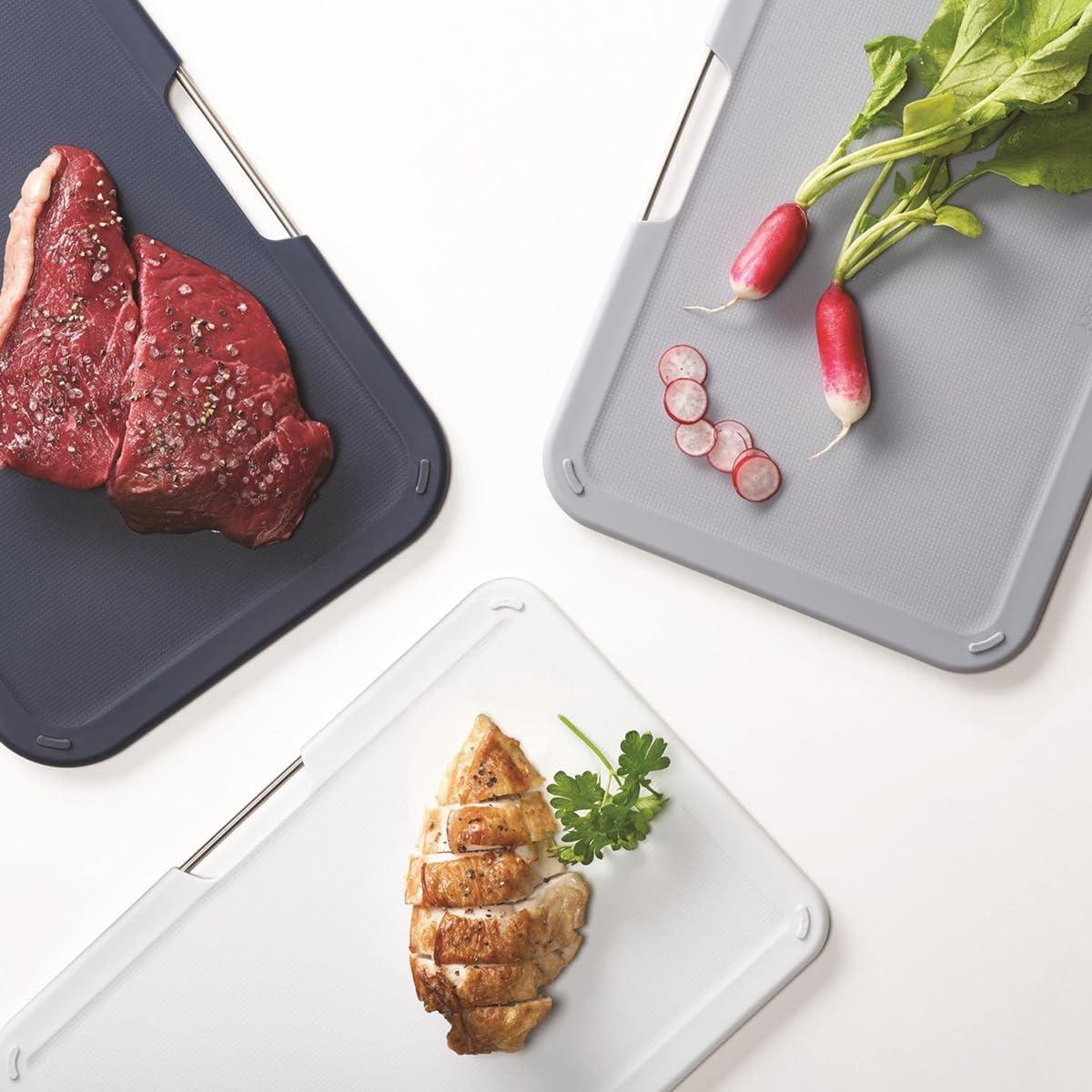 Joseph Joseph Nest 3 Piece Color Coded Cutting Board Set With Storage Stand, Regular - Grey/Blue