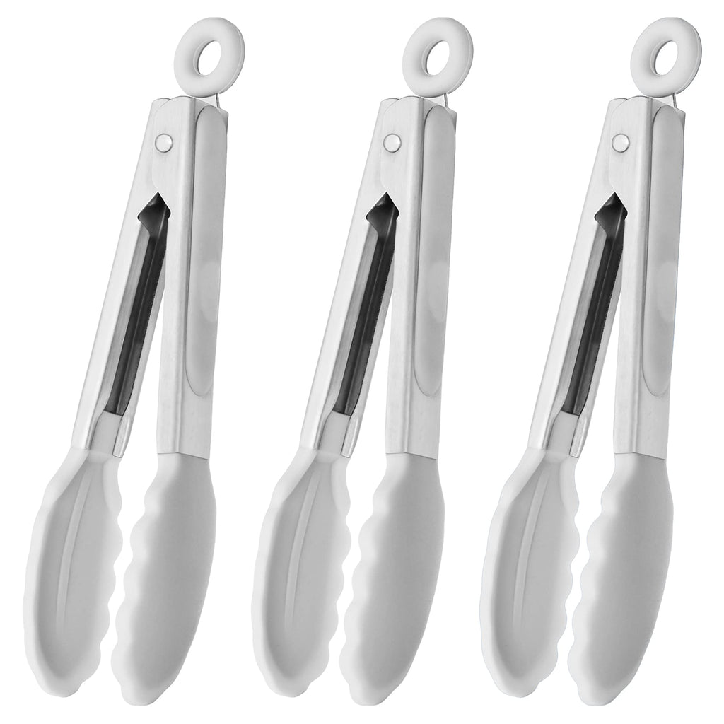 HINMAY Mini Tongs with Silicone Tips 7-Inch Serving Tongs, Set of 3 (Red Blue Green)