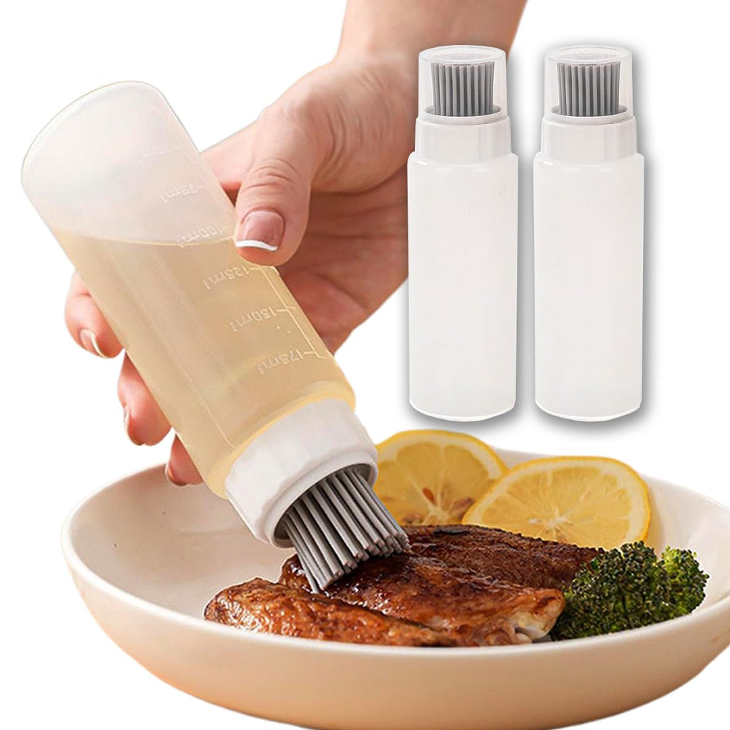 Food - Grade Silicone Oil Brush Bottle | Soft Heat - Resistant, Reusable Basting Tool With Scale, Outdoor Grill Oil Dispenser | Kitchen Squeeze Bottle, Non - Shedding (350ml 2pcs)