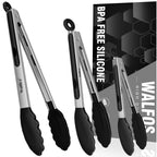 Food Grade Stainless Steel Kitchen Tongs for Cooking,BBQ - 7 ，9 and 12 Inch,Set of 3 Heavy Duty Locking Metal Food Tongs Non-Slip Grip