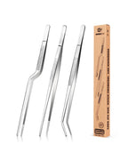 BUNDLEPRO Kitchen Tweezers Tongs with Precision Serrated Tips, 3 Pcs, 12''