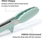 9" Kitchen Tongs for cooking with Silicone Tips, 3Pcs Serving Tongs, Green