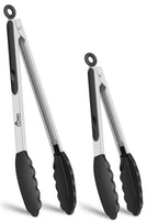 HOTEC Stainless Steel Kitchen Tongs with Silicone Tips, Set of 2-9" and 12"