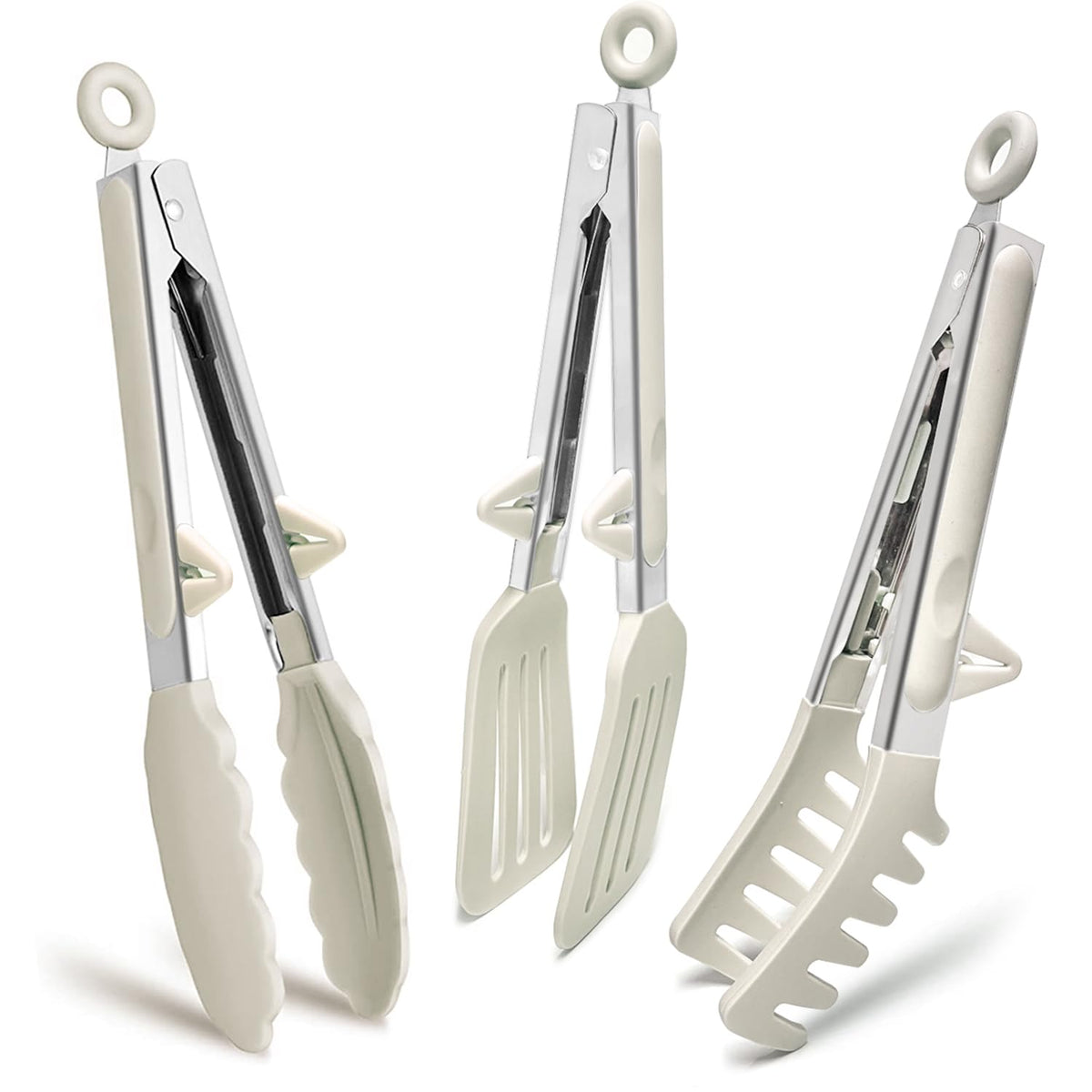 9" Kitchen Tongs for cooking with Silicone Tips, 3Pcs Serving Tongs, Green