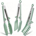 9" Kitchen Tongs for cooking with Silicone Tips, 3Pcs Serving Tongs, Green