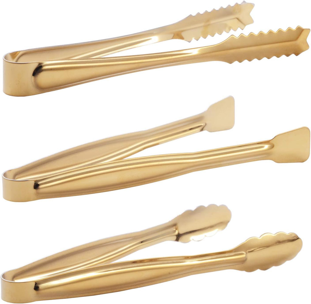 HINMAY Gold Plated Mini Serving Tongs Set 6-Inch Appetizers Tongs, Set of 6