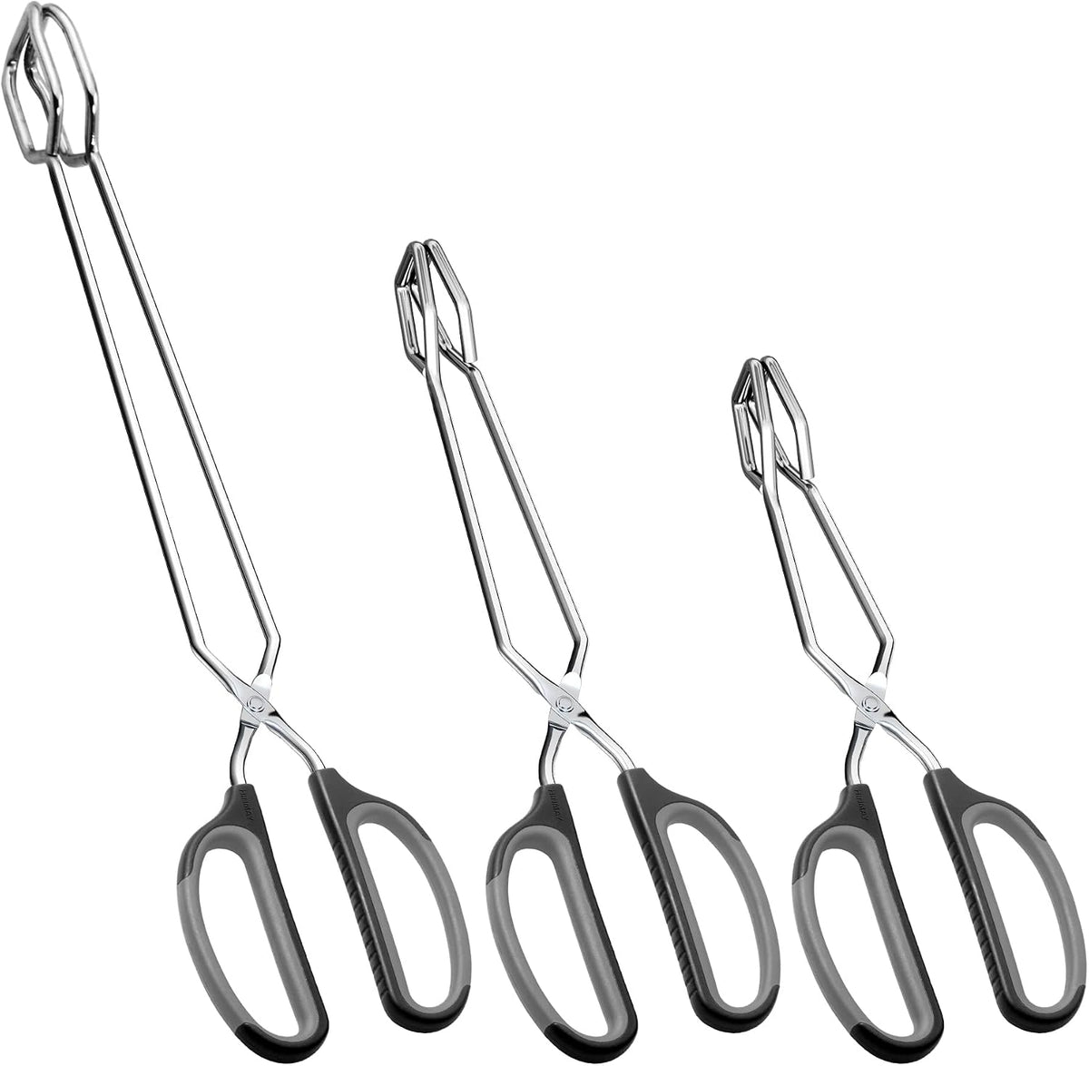 HINMAY Stainless Steel Scissor Tongs Cooking Tongs Set, Set of 3 (Black Handle, 10" 12" 16")