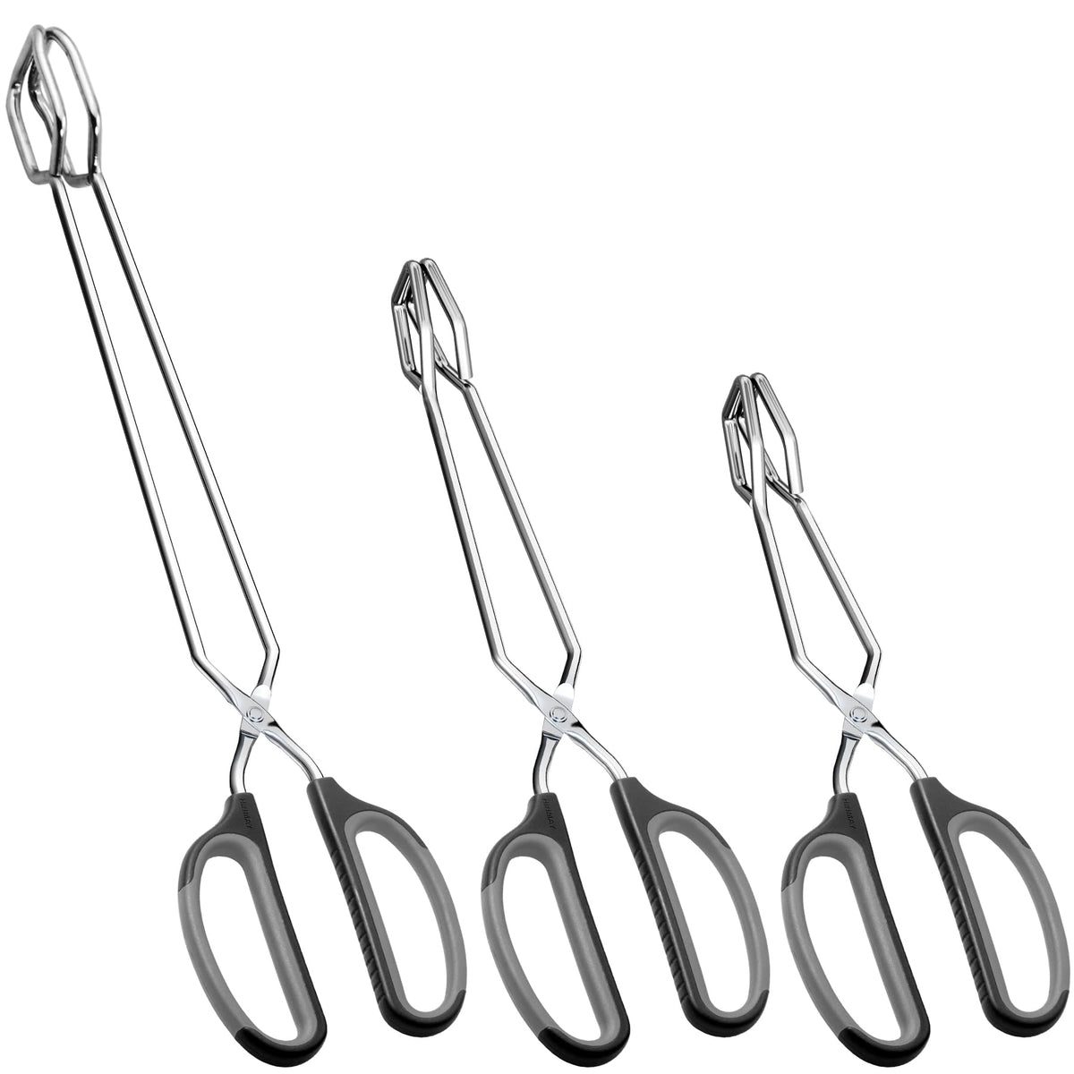 HINMAY Stainless Steel Scissor Tongs Cooking Tongs Set, Set of 3 (Black Handle, 10" 12" 16")