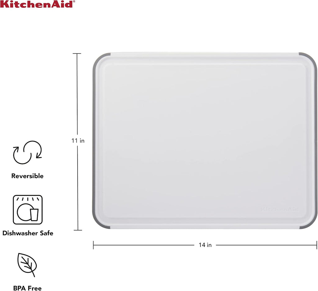 KitchenAid Classic Cutting Board with Perimeter Trench and Non Slip Edges, Dishwasher Safe, 11 inch x 14 inch, White and Gray