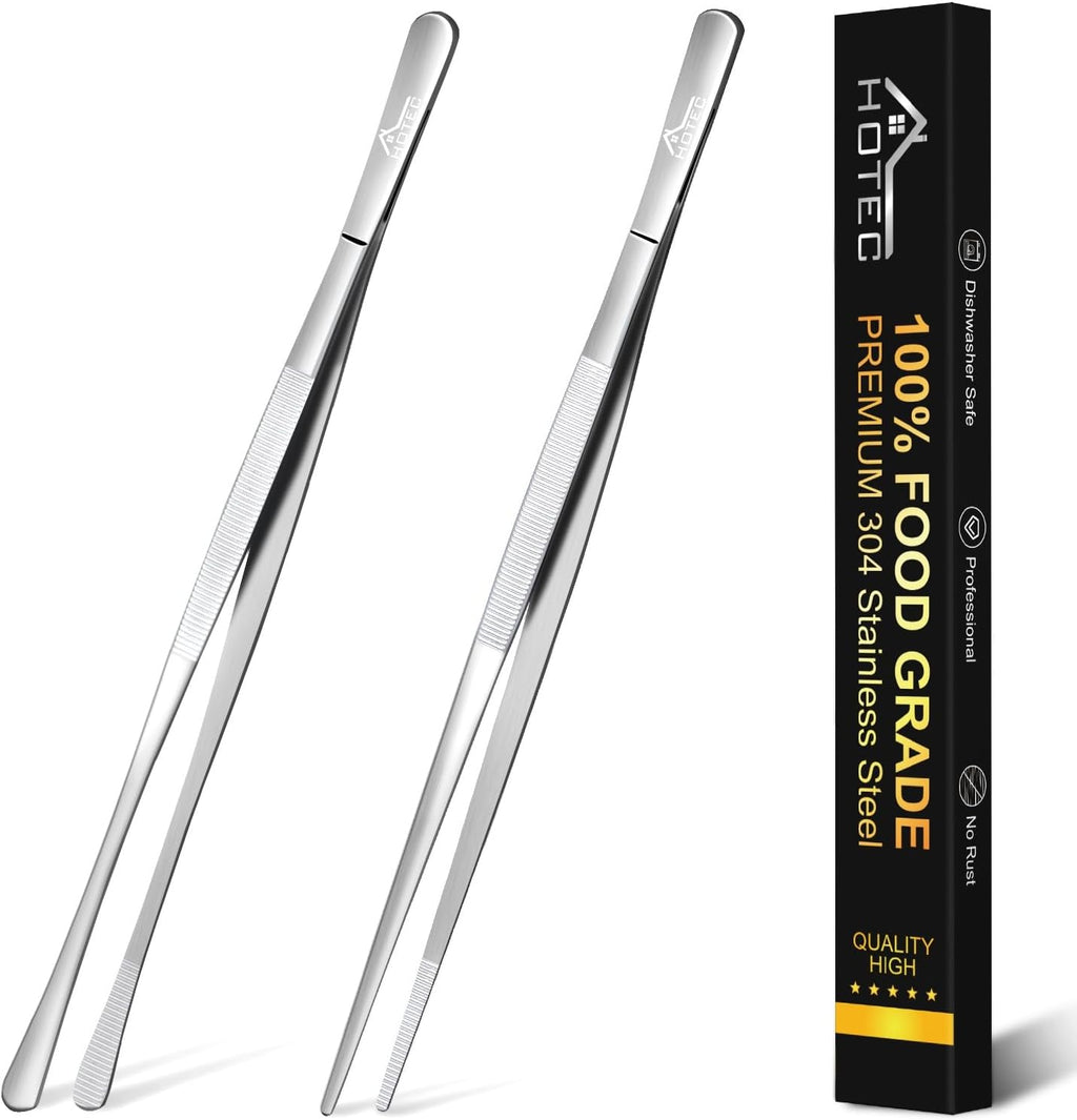 HOTEC Kitchen Tweezers Stainless Steel Cooking Tweezers 2 Pcs-12"
