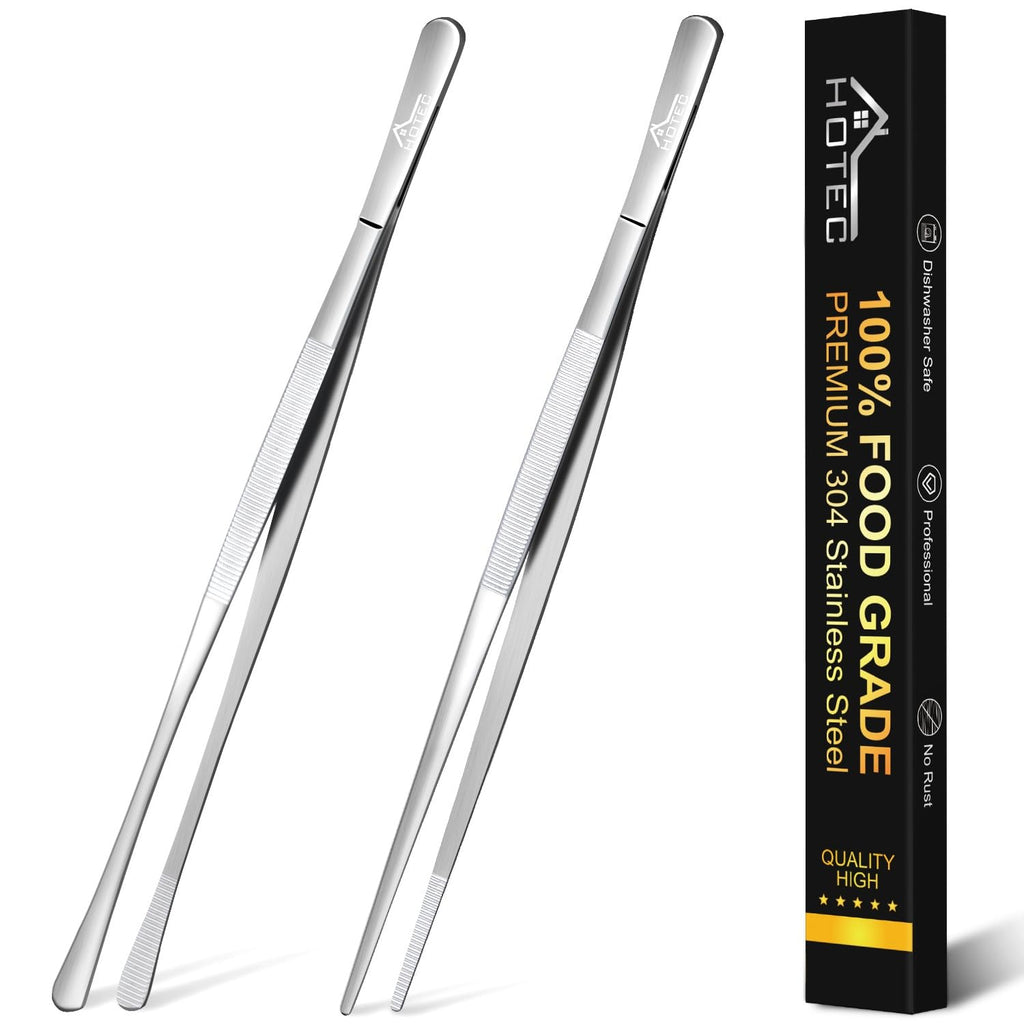 HOTEC Kitchen Tweezers Stainless Steel Cooking Tweezers 2 Pcs-12"