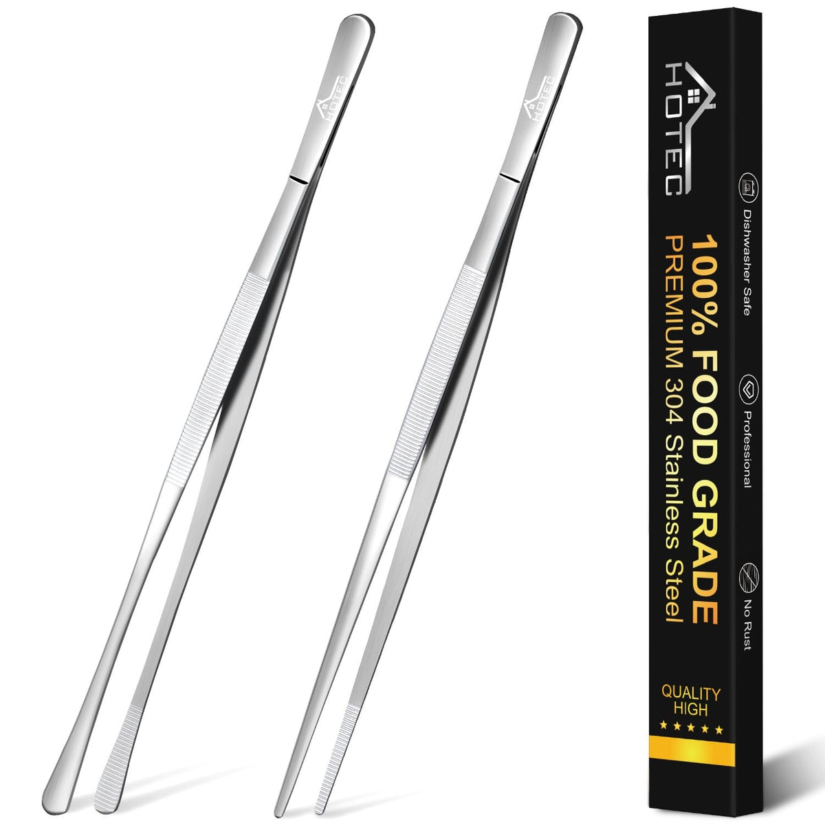 HOTEC Kitchen Tweezers Stainless Steel Cooking Tweezers 2 Pcs-12"
