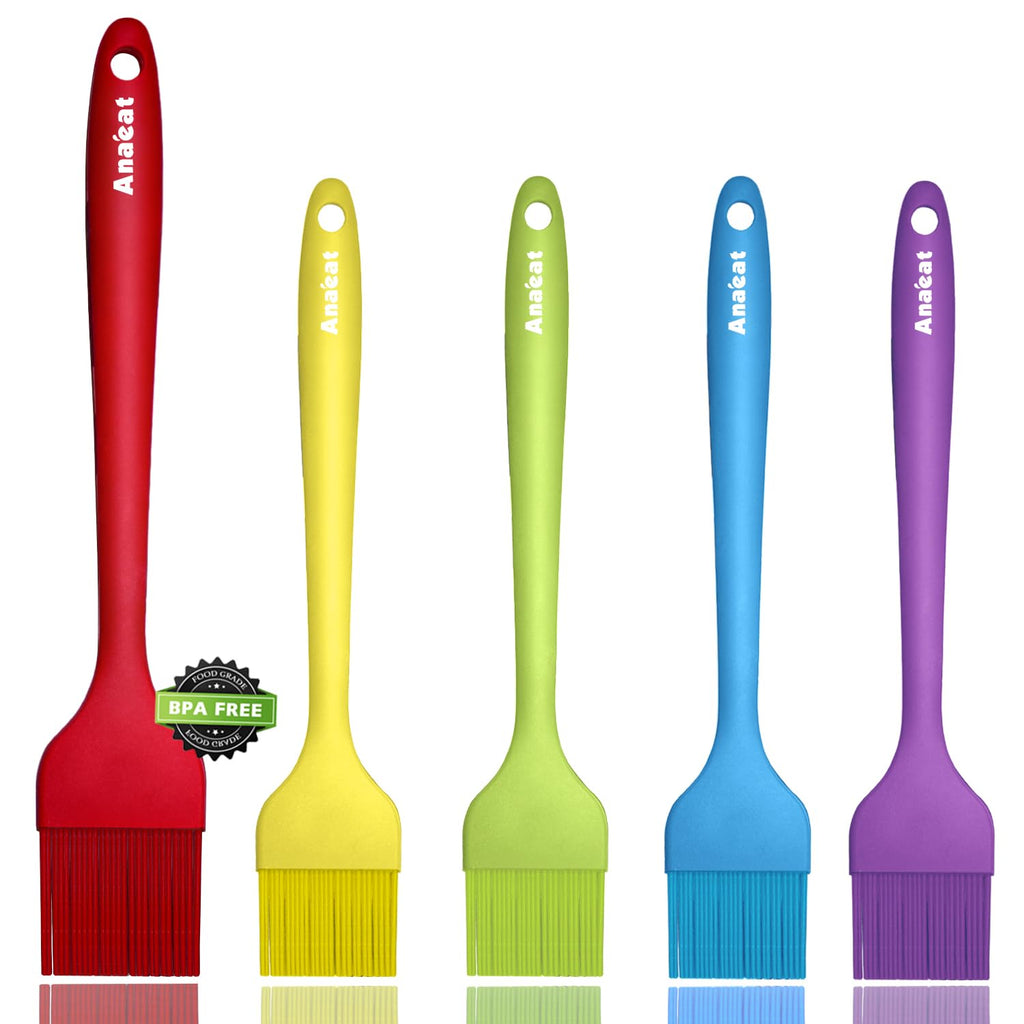 Anaeat 5 Pack Silicone Basting Pastry Brushes - Heat Resistant One-Piece Design with Soft Bristles, Hygienic Marinade Brush for Baking BBQ Grill, Spreading Oil Butter Sauce (Multicolor)