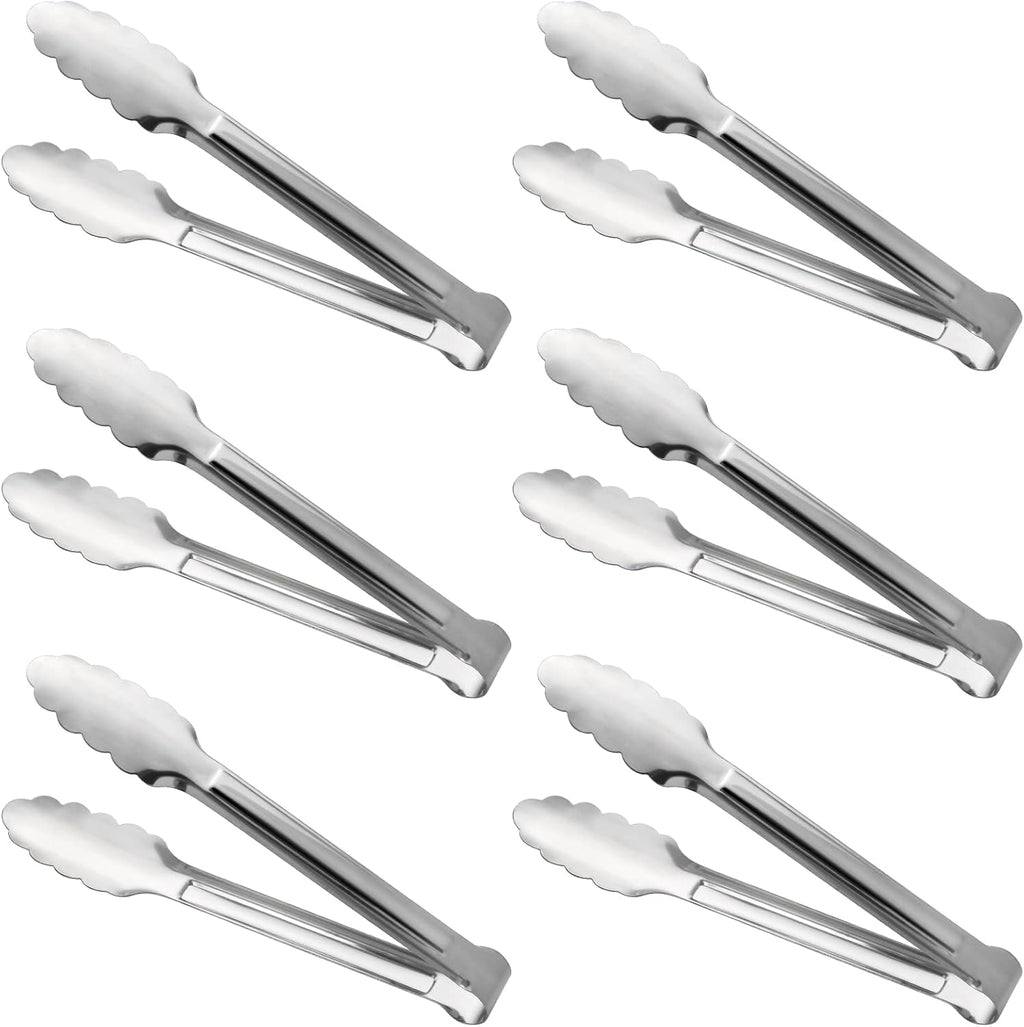 Serving Tongs,Buffet Tongs, ACAUTO Stainless Steel Food Tong Serving Tong Small Serving Tongs Stainless Steel Mini Appetizer Tongs, Set of 6 (7 Inch)