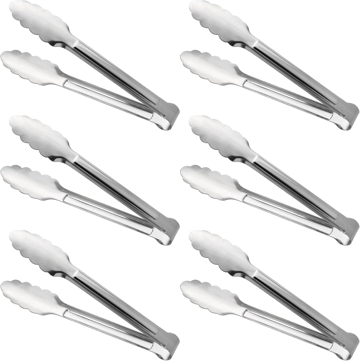 Serving Tongs,Buffet Tongs, ACAUTO Stainless Steel Food Tong Serving Tong Small Serving Tongs Stainless Steel Mini Appetizer Tongs, Set of 6 (7 Inch)