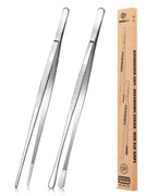 BUNDLEPRO Kitchen Tweezers Tongs with Precision Serrated Tips, 2 Pcs, 12''