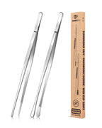 BUNDLEPRO Kitchen Tweezers Tongs with Precision Serrated Tips, 2 Pcs, 12''