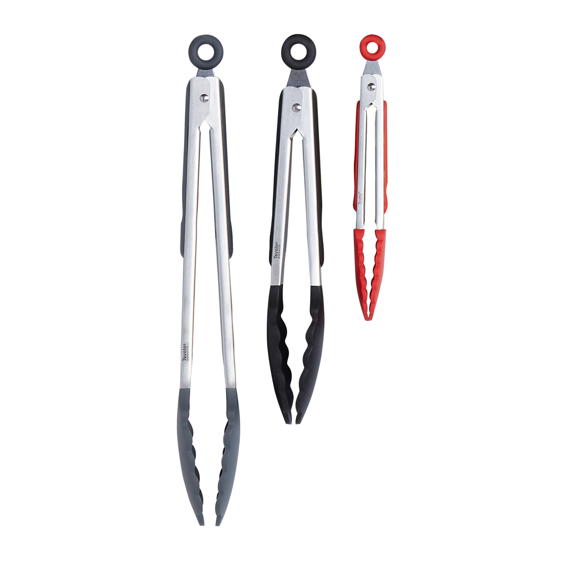 Tovolo Kitchen Tongs with Silicone Tips 9 Inch for Cooking Mixing and Serving, Easy Clean Dishwasher Safe Silicone Tipped Tongs with Locking Stainless Steel Heat Resistant, Warm Gray