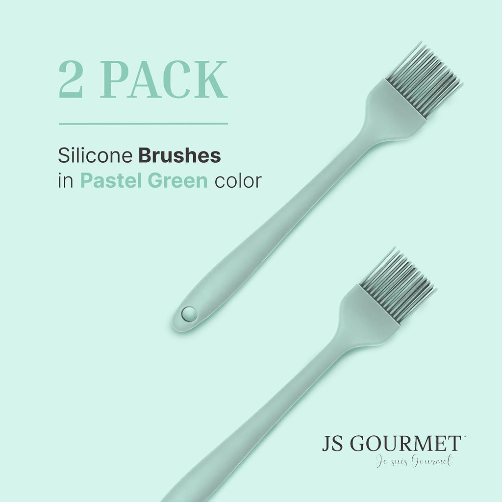 JS Gourmet Silicone Small Basting and Pastry Brush - Pastel Green - 2-Pack