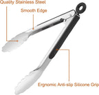 9 Pieces Stainless Steel Kitchen Tongs Grilling Locking Cooking Tongs Non-Slip Metal Food Tongs for Cooking, Salad and BBQ, 7, 9 and 12 Inch