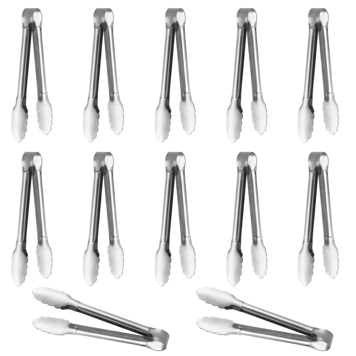 Serving Tongs,Buffet Tongs, ACAUTO Stainless Steel Food Tong Serving Tong Small Serving Tongs Stainless Steel Mini Appetizer Tongs, Set of 6 (7 Inch)
