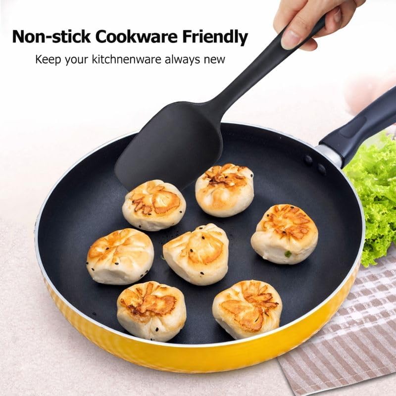 Silicone Kitchen Utensil Set – 6 Piece Heat-Resistant Non-Stick Cooking Tools, BPA-Free Food-Grade Silicone Spatulas & Brush for Cooking & Baking (Black)