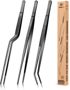 BUNDLEPRO Kitchen Tweezers Tongs with Precision Serrated Tips, 3 Pcs, 12''