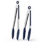 Doosu Kitchen Tongs with Silicone Tips for Cooking Serving (3Pcs, Navy)
