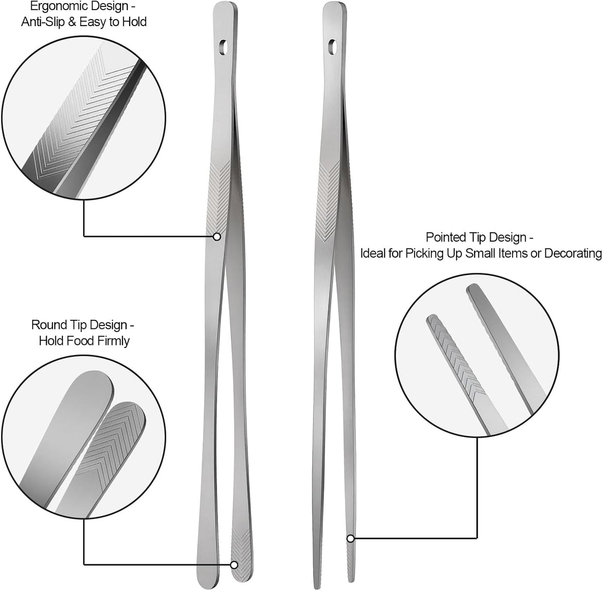 Vaincre 4PCS 12" Stainless Steel Kitchen Tongs Tweezers with Serrated Tips