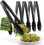 9-Inch Plastic Serving Tongs (6-Pack) Heavy-Duty Black Tongs