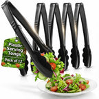 9-Inch Plastic Serving Tongs (6-Pack) Heavy-Duty Black Tongs