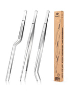 BUNDLEPRO Kitchen Tweezers Tongs with Precision Serrated Tips, 3 Pcs, 12''