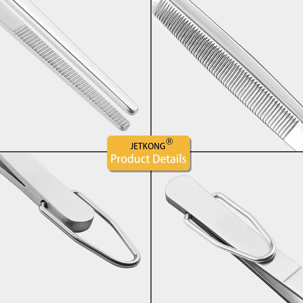 JETKONG 9 12 14 Inch Extra Long Kitchen Tweezers Heavy Duty Stainless Steel Cooking Tweezers, Set of 3 (Point Tips, Silver)