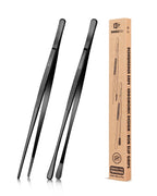 BUNDLEPRO Kitchen Tweezers Tongs with Precision Serrated Tips, 2 Pcs, 12''