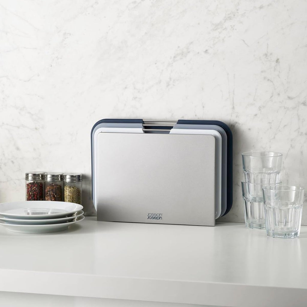 Joseph Joseph Nest 3 Piece Color Coded Cutting Board Set With Storage Stand, Regular - Grey/Blue