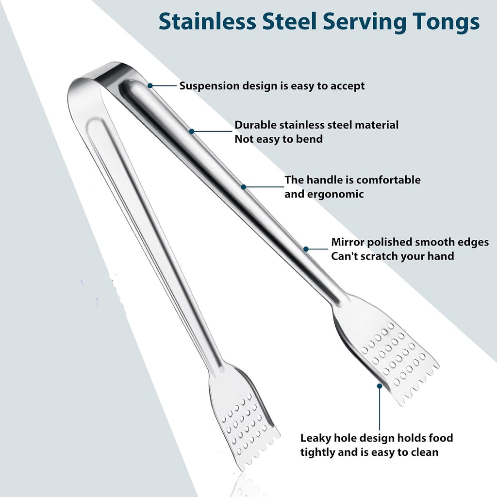 8 Pack 7-Inch Stainless Steel Serving Tongs, Mini Buffet Tongs for Appetizers, Desserts, Salad Bar, Ice, Sugar and Candy
