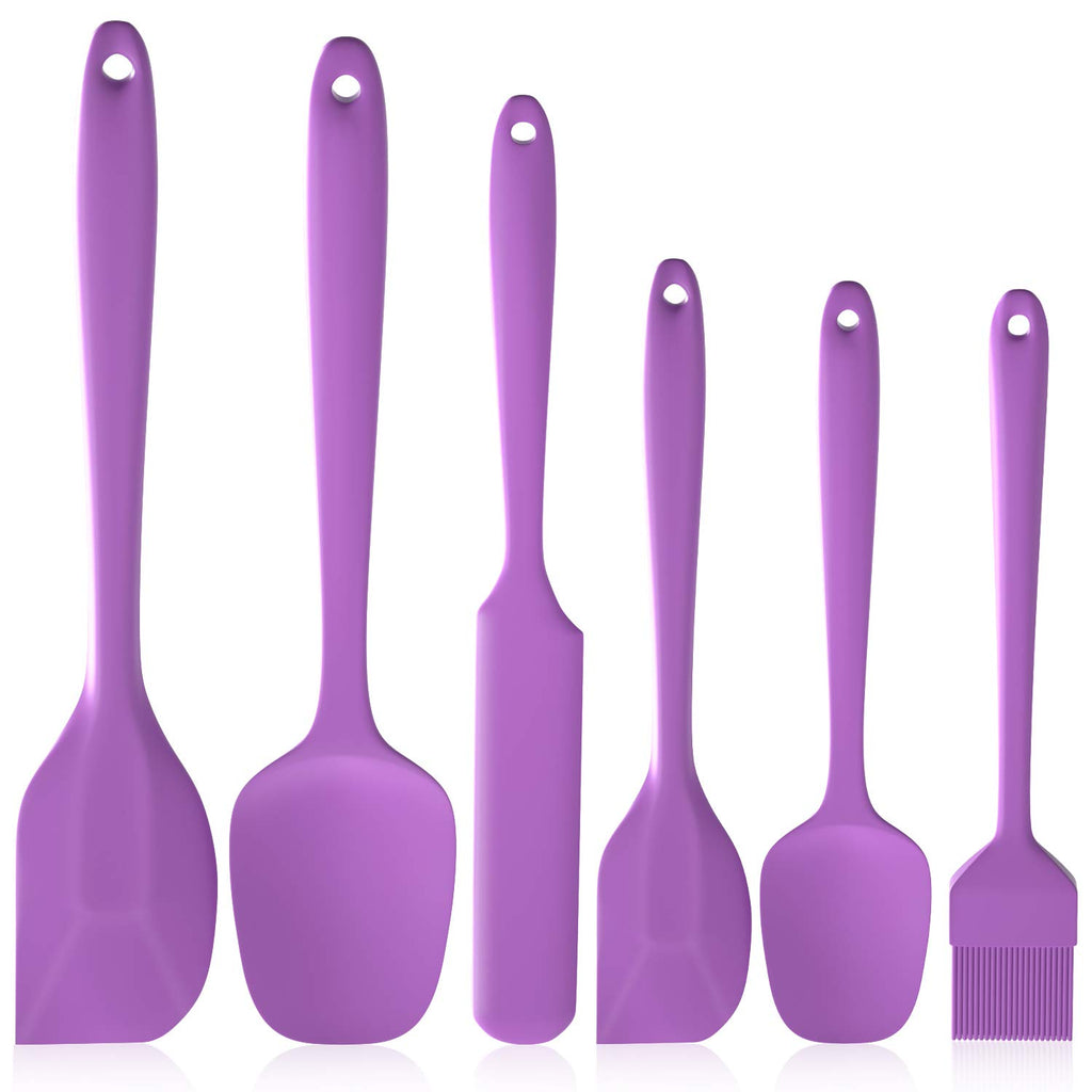 Heat Resistant Silicone Spatulas Set 6pcs, Seamless Design Non-Stick Mixing Spatulas with Stainless Steel Core, Premium BPA-Free Rubber Spatula Baking Cooking Utensile for Home Kitchen BBQ (purple)