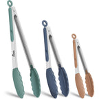 HOTEC Stainless Steel Kitchen Tongs with Silicone Tips, Set of 3-7",9" &12"