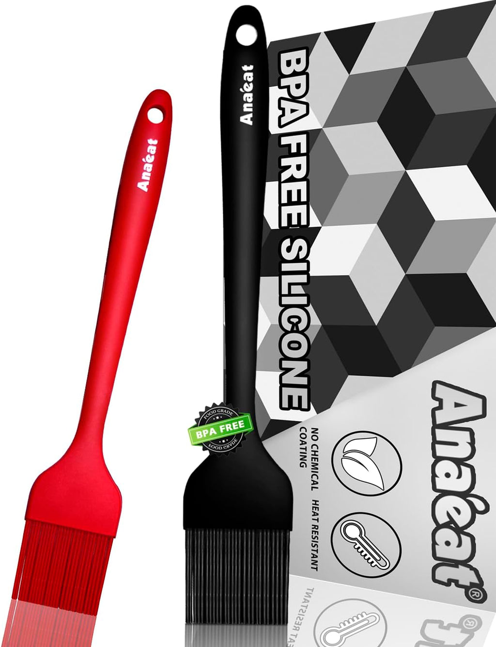 Anaeat 5 Pack Silicone Basting Pastry Brushes - Heat Resistant One-Piece Design with Soft Bristles, Hygienic Marinade Brush for Baking BBQ Grill, Spreading Oil Butter Sauce (Multicolor)
