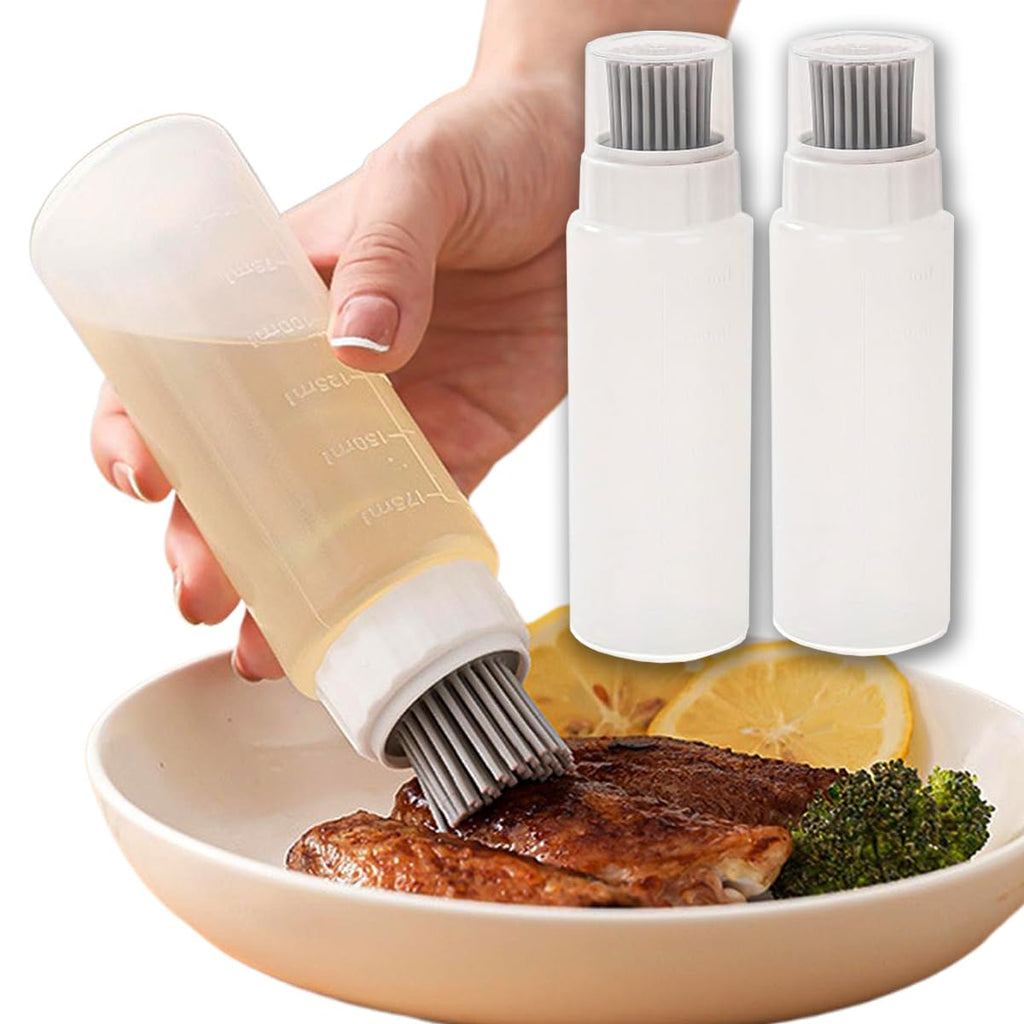 Food - Grade Silicone Oil Brush Bottle | Soft Heat - Resistant, Reusable Basting Tool With Scale, Outdoor Grill Oil Dispenser | Kitchen Squeeze Bottle, Non - Shedding (350ml 2pcs)