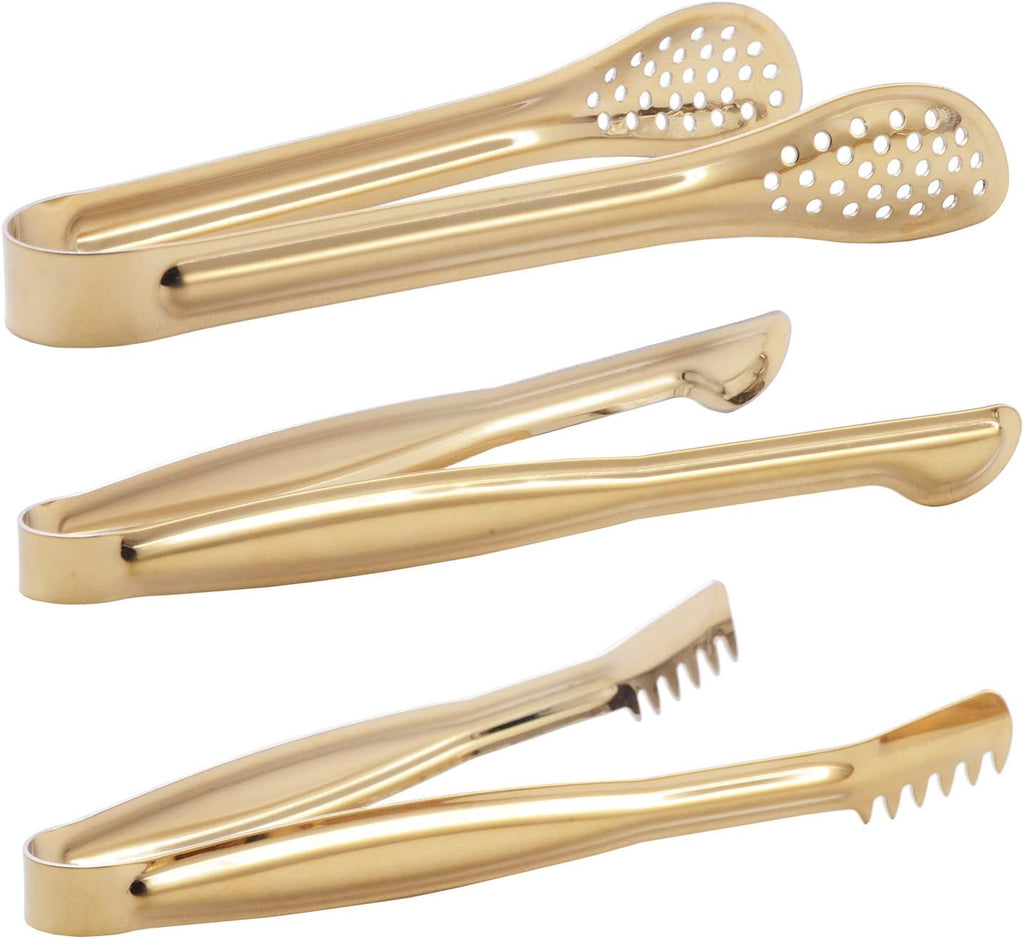 HINMAY Gold Plated Mini Serving Tongs Set 6-Inch Appetizers Tongs, Set of 6